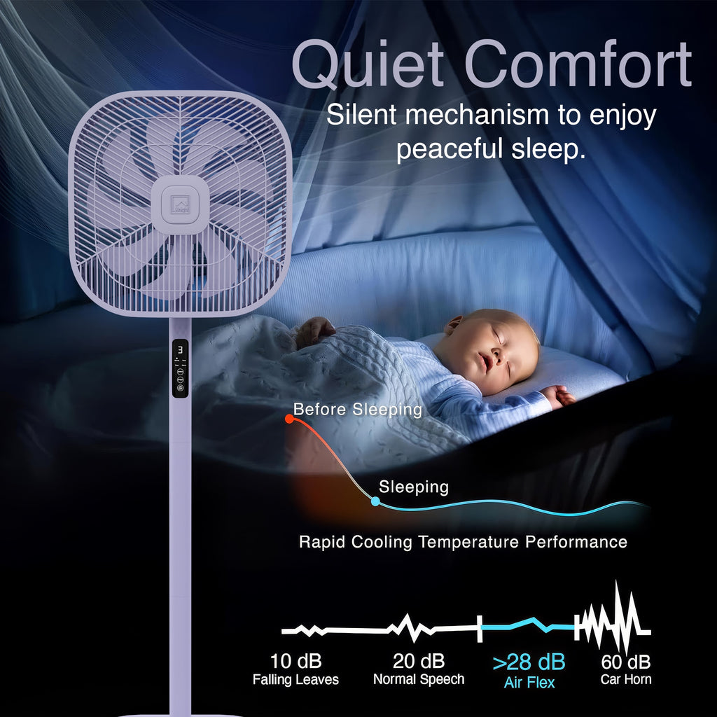 Knight 2in1 16" Square Stand Fan &amp; Desk Fan with Remote Control, Timer &amp; 3 speed Setting | 9 Blades Turbo Wind | Square Base | Oscillation | Easy Assemble - No Tools | Purple