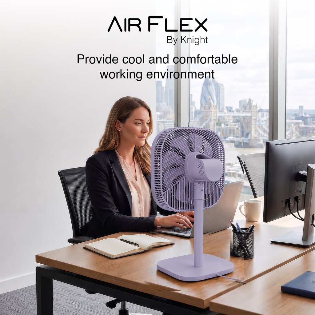 Knight 2in1 16" Square Stand Fan &amp; Desk Fan with Remote Control, Timer &amp; 3 speed Setting | 9 Blades Turbo Wind | Square Base | Oscillation | Easy Assemble - No Tools | Purple