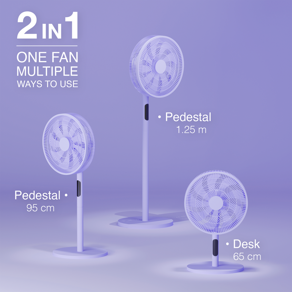 KNIGHT 2‑in‑1 16" Pedestal & Desk Fan with Remote Control – Lavender Purple