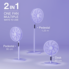 KNIGHT 2‑in‑1 16" Pedestal & Desk Fan with Remote Control – Lavender Purple