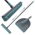 923928-KNIGHT Rubber Broom & Dustpan Rubber Brush Set - Grey/Teal