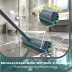 923928-KNIGHT Rubber Broom & Dustpan Rubber Brush Set - Grey/Teal