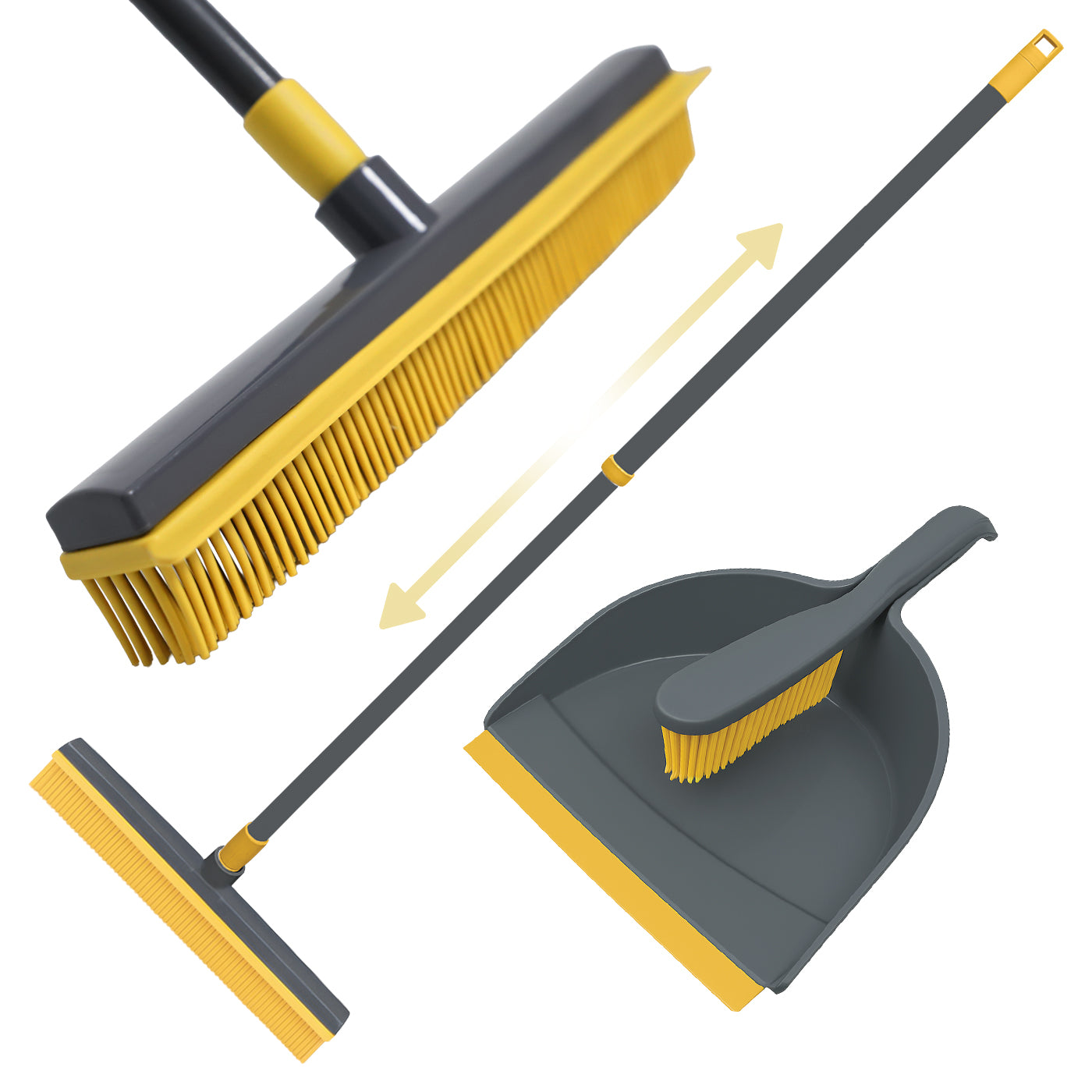 Rubber Broom & Dustpan Set – Heavy‑Duty Rubber Bristle Brush | Grey & Yellow |KNIGHT
