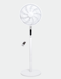 Knight 2in1 16" Pedestal Stand Fan & Desk Fan with Remote Control, Timer & 3 speed Setting | 9 Blades Turbo Wind | Round Base | Oscillation | Easy Assemble - No Tools Required, Off White