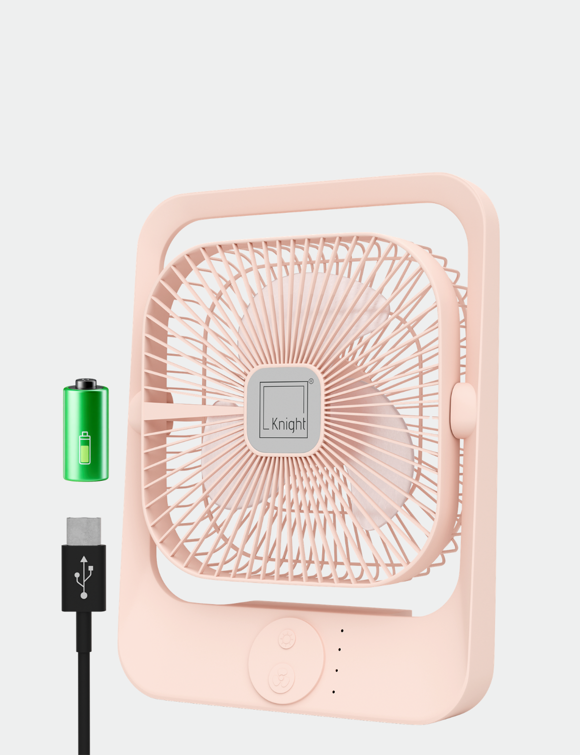 Knight AirFlex USB Rechargeable Portable Fan 3000mAh Battery - Use up to 6-Hours 3 Wind Speed With Led Night Lamp Adjustable Head, Lightweight Travel Desk Fan With Carry Handle Indoor & Outdoor Use