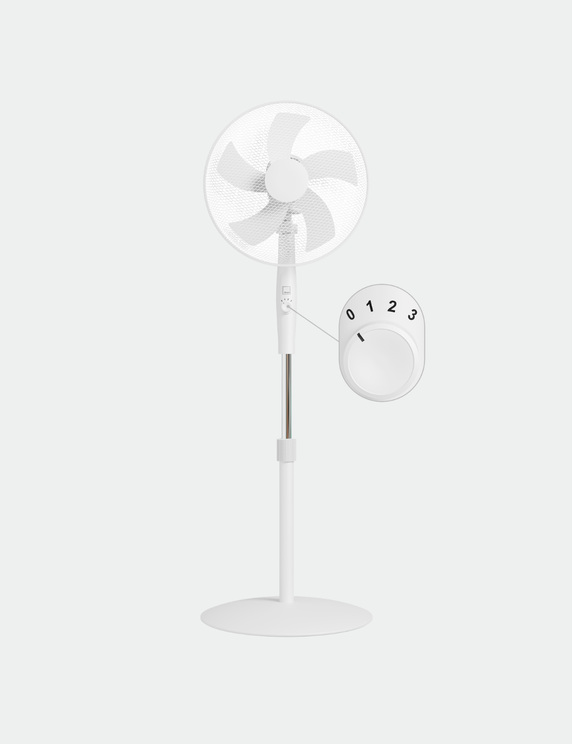 Knight 16" Pedestal Stand Fan with Rotary Knob | Round Base | 140cm Adjustable Height | 3-Speed Setting | Heavy Round Base | Oscillating & Tilting Head | Matt White | Patent Design