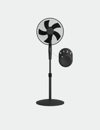 Knight 16" Pedestal Fan | Adjustable Height 140cm | Heavy Round Base | 3-Speed Settings | Oscillating & Tilting Head | 4-Position Rotary Knob | Sleek Matt Black Finish | Patent Design