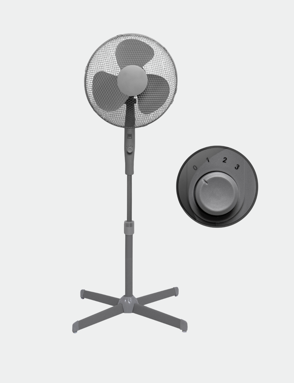 Knight 16" Pedestal Stand Fan With 3 Speed Rotary Knob, Extra Wide Cross Base, Oscillation & Tilting Head, 1.4m Height Adjustment, Quiet Operation Fan For Home, Bedroom & Kitchen - Matt Grey [Energy Class A+++]