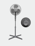 Knight 16" Pedestal Stand Fan With 3 Speed Rotary Knob, Extra Wide Cross Base, Oscillation & Tilting Head, 1.4m Height Adjustment, Quiet Operation Fan For Home, Bedroom & Kitchen - Matt Grey [Energy Class A+++]