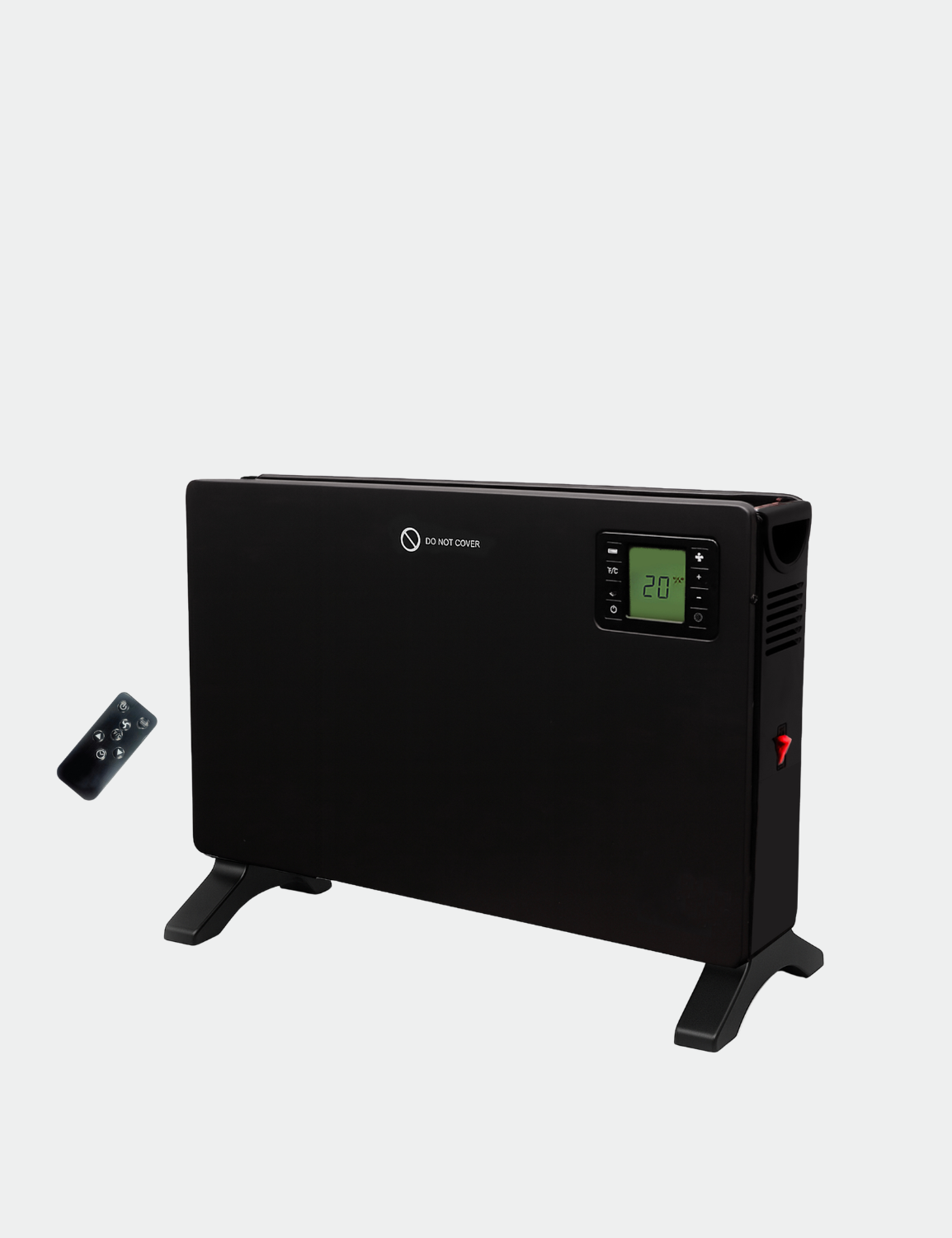 Knight Convector Heater with Remote Control & Timer, Turbo Fan, Freestanding Floor Heater with LED Display, Touch Control Panel, Overheat Protection & Carry Handles – Matt Black