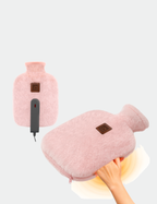 Knight Rechargeable Hot Water Bottle with Charger, Soft & Fluffy Cover with Hand Warmer, Heat Pad for Hand & Body Up to 6 Hour, Fast Heating Temperature Control Gift for Women - Pink