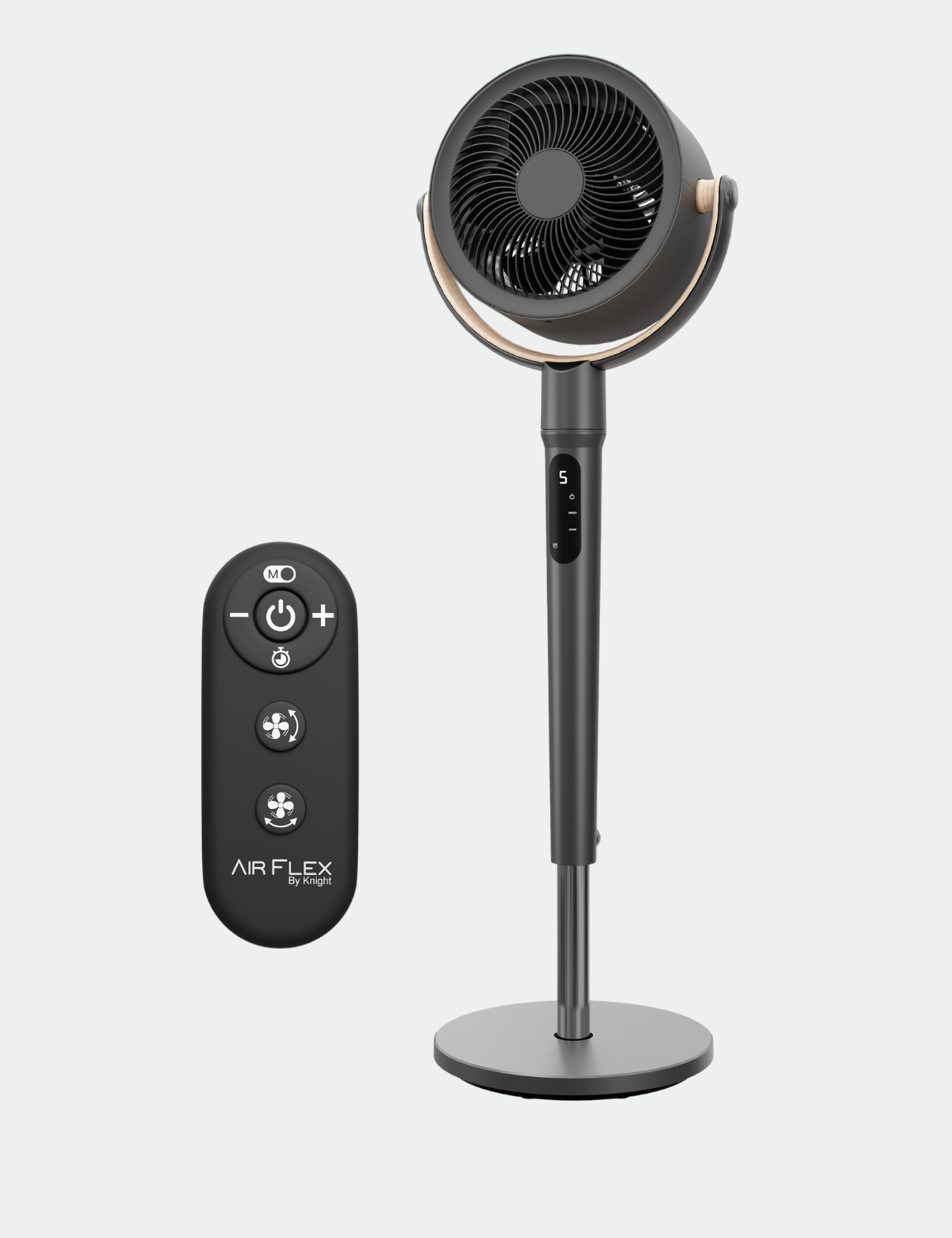 Knight AirFlex 360º Cooling Pedestal Fan with Remote Control 45” Silent DC Motor Floor Fan 8 Wind Speed 8 Hours Timer 120º Vertical & Horizontal Dual Oscillation Adjustable Height Fan for Bedroom [Energy Class A+++]