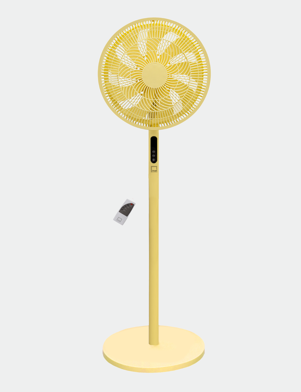 Knight 2in1 16" Pedestal Stand Fan & Desk Fan with Remote Control, Timer & 3 speed Setting | 9 Blades Turbo Wind | Round Base | Oscillation | Easy Assemble - No Tools | Lime Yellow [Energy Class A+++]