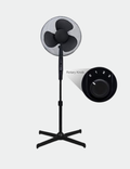 Knight 16" Pedestal Stand Fan With 3 Speed Rotary Knob, Extra Wide Cross Base, Oscillation & Tilting Head, 1.4m Height Adjustment, Quiet Operation Fan For Home, Bedroom & Kitchen - Matt Black