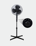 Knight 16" Pedestal Stand Fan With 3 Speed Rotary Knob, Extra Wide Cross Base, Oscillation & Tilting Head, 1.4m Height Adjustment, Quiet Operation Fan For Home, Bedroom & Kitchen - Matt Black