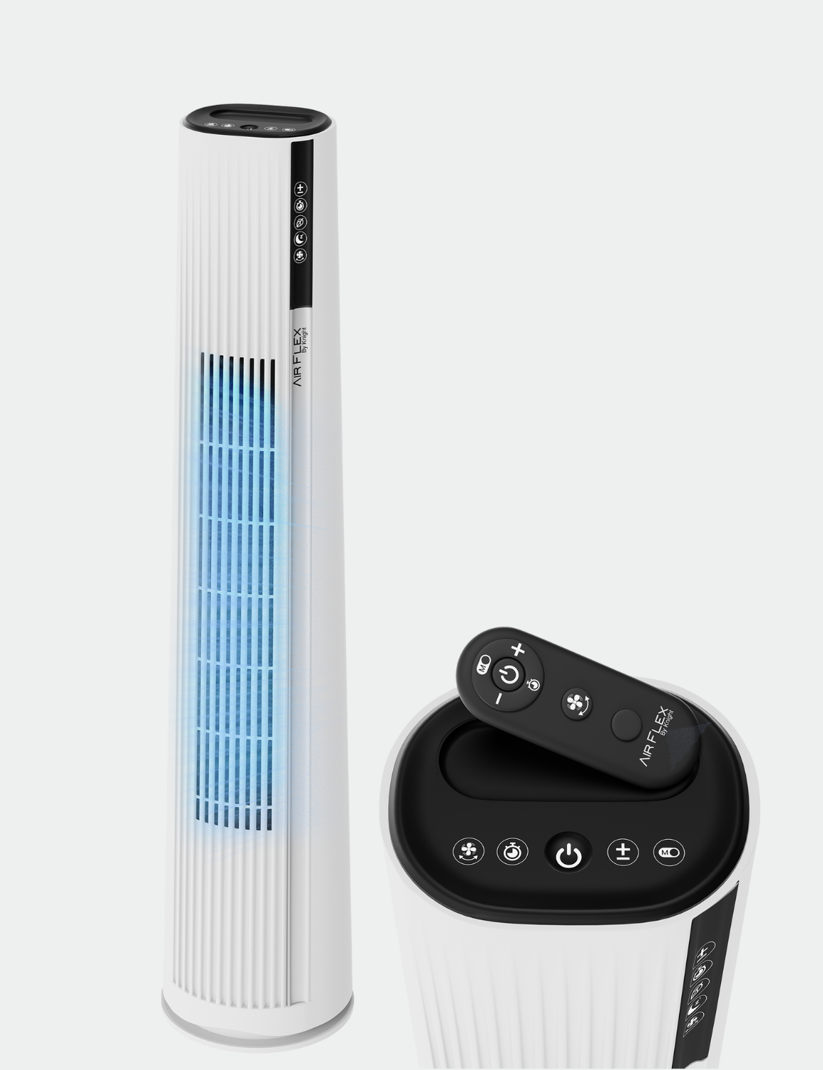 Knight AirFlex 36” Tower Fan with Remote Control Modern Slim Design Standing Fan 4 Wind Speed 12-Hour Timer Touch Control with LED Display 90º Oscillation High Power Floor Fan for Home&Office - White