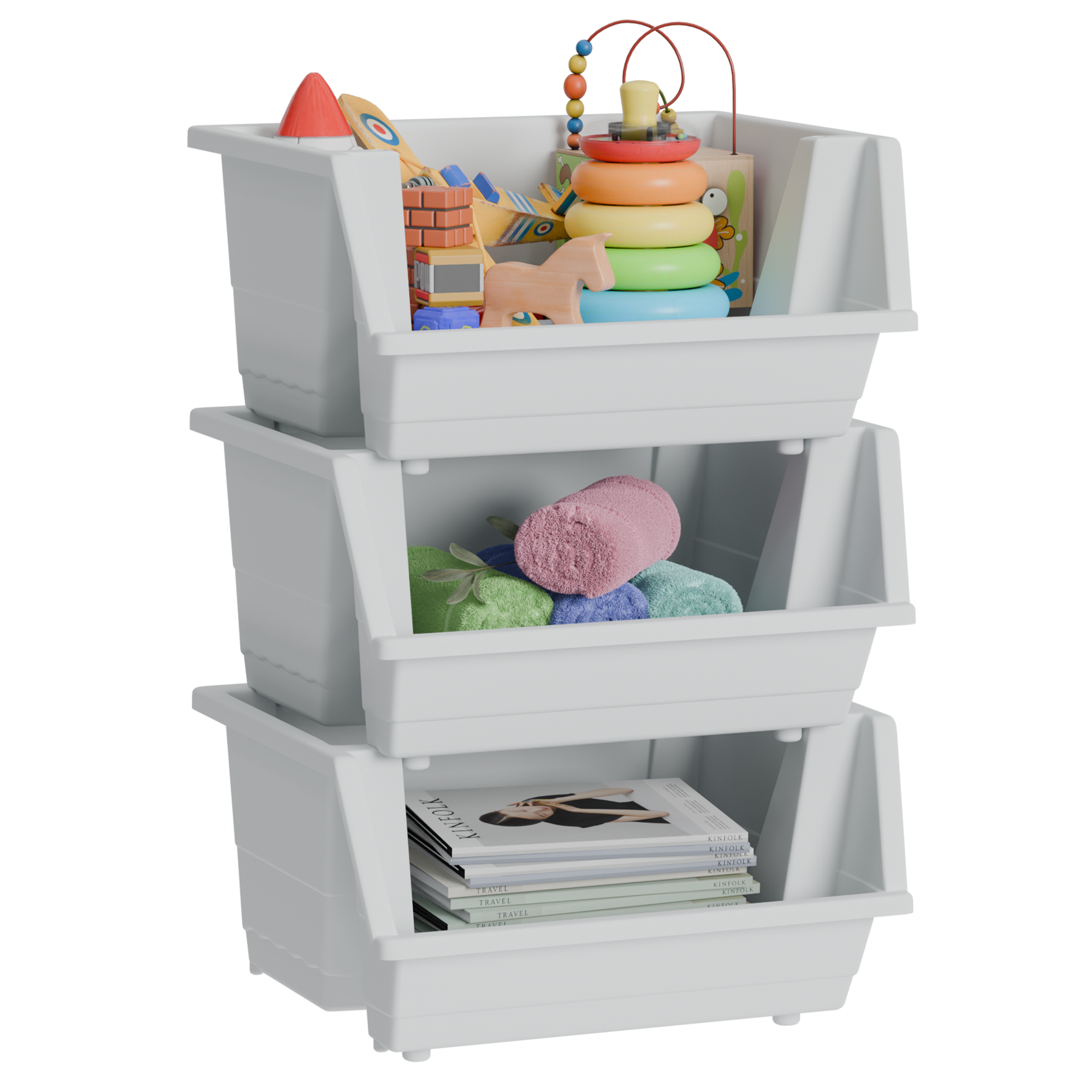 923645-KNIGHT 40L Stackable Open Storage Boxes-White - 3 Pack