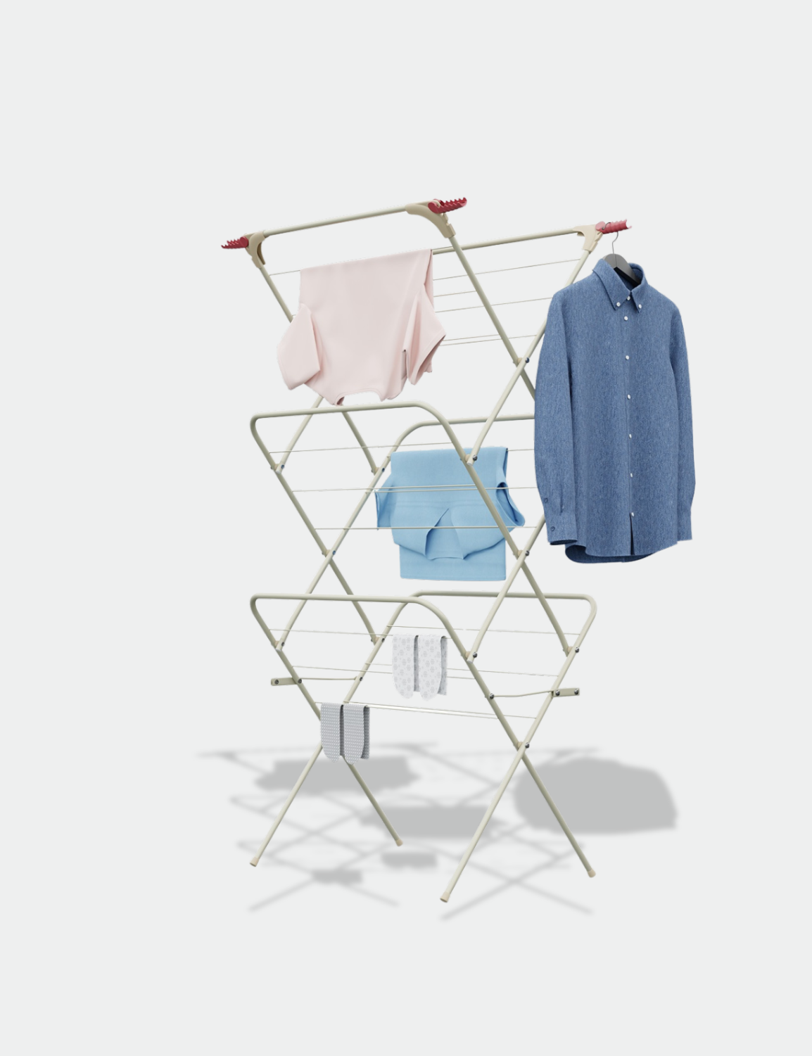 Knight 3 Tier Clothes Airer, Foldable Clothes Drying Rack 15m Indoor & Outdoor Clothes Airer, Drying Rack Laundry with Fold-Out Arms for Extra Hanging Space, Alloy Steel Clothes Dryer Stand (Ivory)
