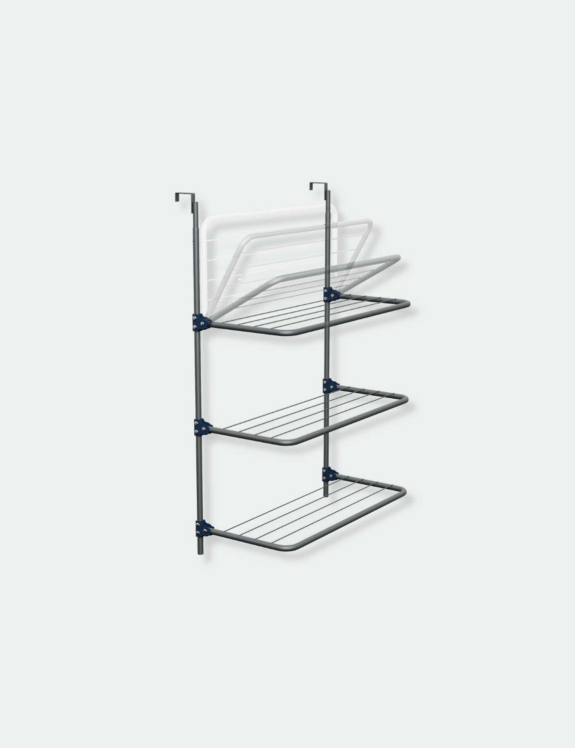 Knight 3-Tier Over The Door Clothes Airer | Foldable Clothes Rail with Corner Spaces for Hangers | Sturdy Hanging Washing Laundry Airer | Indoor Clothes Drying Rack for Small Spaces (Grey)