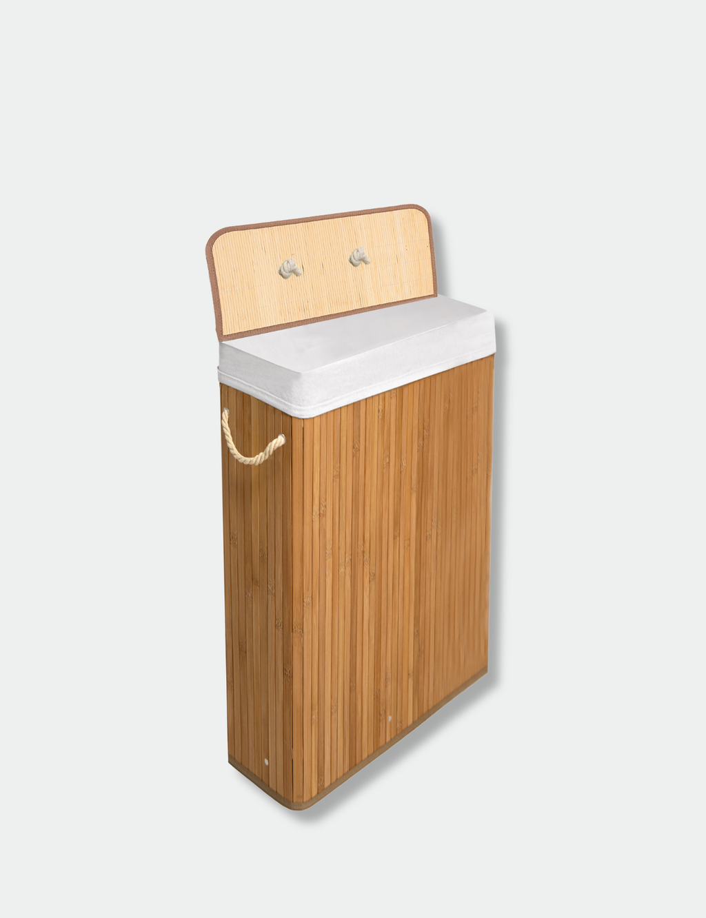 Knight  Bamboo Laundry Basket with Lid, 56L SLIM Laundry Hamper with Handles & Removeable Washable Lining, Easy Assemble Storage Bin 47x20x60 cm (Natural)