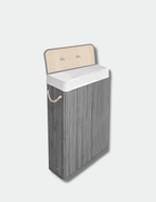 Knight Bamboo Laundry Basket with Lid, 56L Slim Laundry Hamper with Handles & Removeable Washable Lining, Easy Assemble Storage Bin 44x20x60 cm (Grey)