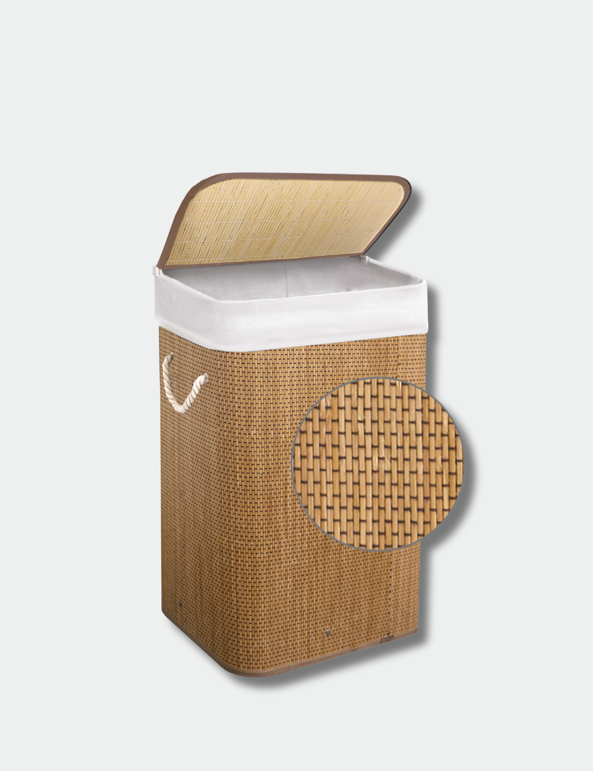 Knight Bamboo Laundry Basket, 72L Laundry Hamper with Removable Washable Lining, Easy Assemble Easy Folding Storage Bin 40x30x60 cm (Natural)