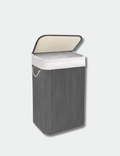 Knight Bamboo Laundry Basket, 72L Laundry Hamper with Removable Washable Lining, Easy Assemble Easy Folding Storage Bin 40x30x60 cm (Grey)