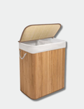 Knight Bamboo Laundry Hamper 105L - Dual Compartment Basket, Removable & Washable Liner, Foldable, Natural, for Bedroom & Bathroom, 52x32x63cm (Natural)