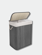 Knight Bamboo Laundry Hamper 105L - Dual Compartment Basket, Removable & Washable Liner, Foldable, Natural, for Bedroom & Bathroom, 52x32x63cm (Grey)