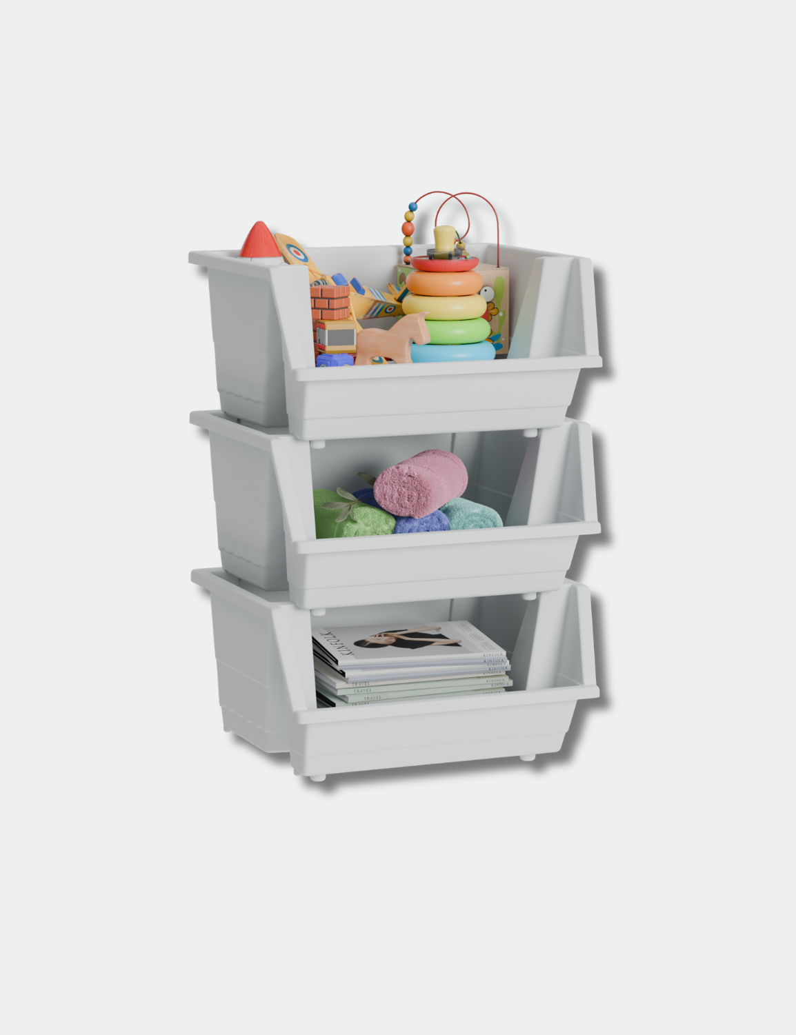 Knight 40L Stackable Open Storage Boxes | Multi-Purpose Plastic Storage Containers for Home, Office & Garage | Storage Bins for Clothes, Toys, Tools & Household Storage | White - 3 Pack.
