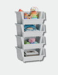Knight 40L Stackable Open Storage Boxes | Multi-Purpose Plastic Storage Containers for Home, Office & Garage | Storage Bins for Clothes,Toys, Tools & Household Storage | White - 4Pack.
