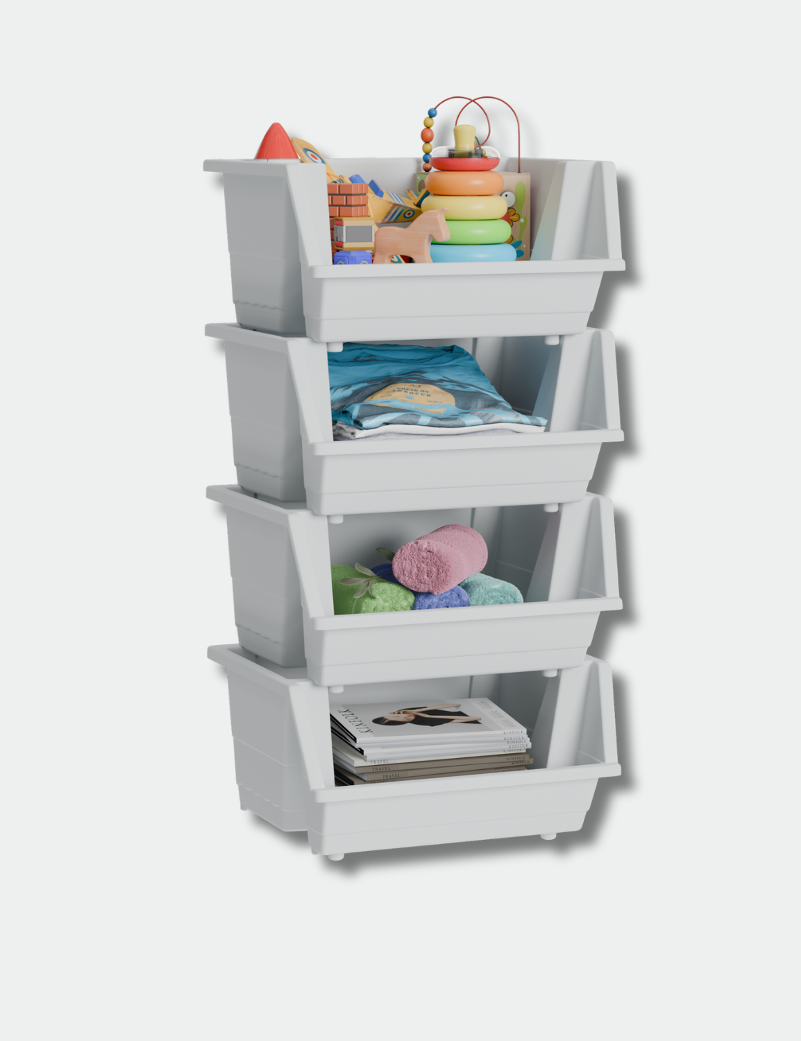 Knight 40L Stackable Open Storage Boxes | Multi-Purpose Plastic Storage Containers for Home, Office & Garage | Storage Bins for Clothes,Toys, Tools & Household Storage | White - 4Pack.