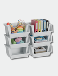 Knight 40L Stackable Open Storage Boxes | Multi-Purpose Plastic Storage Containers for Home, Office & Garage | Storage Bins for Clothes,Toys, Tools & Household Storage | White - 6Pack