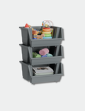 Product image Knight 40L Stackable Open Storage Boxes | Multi-Purpose Plastic Storage Containers for Home, Office & Garage | Storage Bins for Clothes, Toys, Tools & Household Storage | Grey - 3Pack.