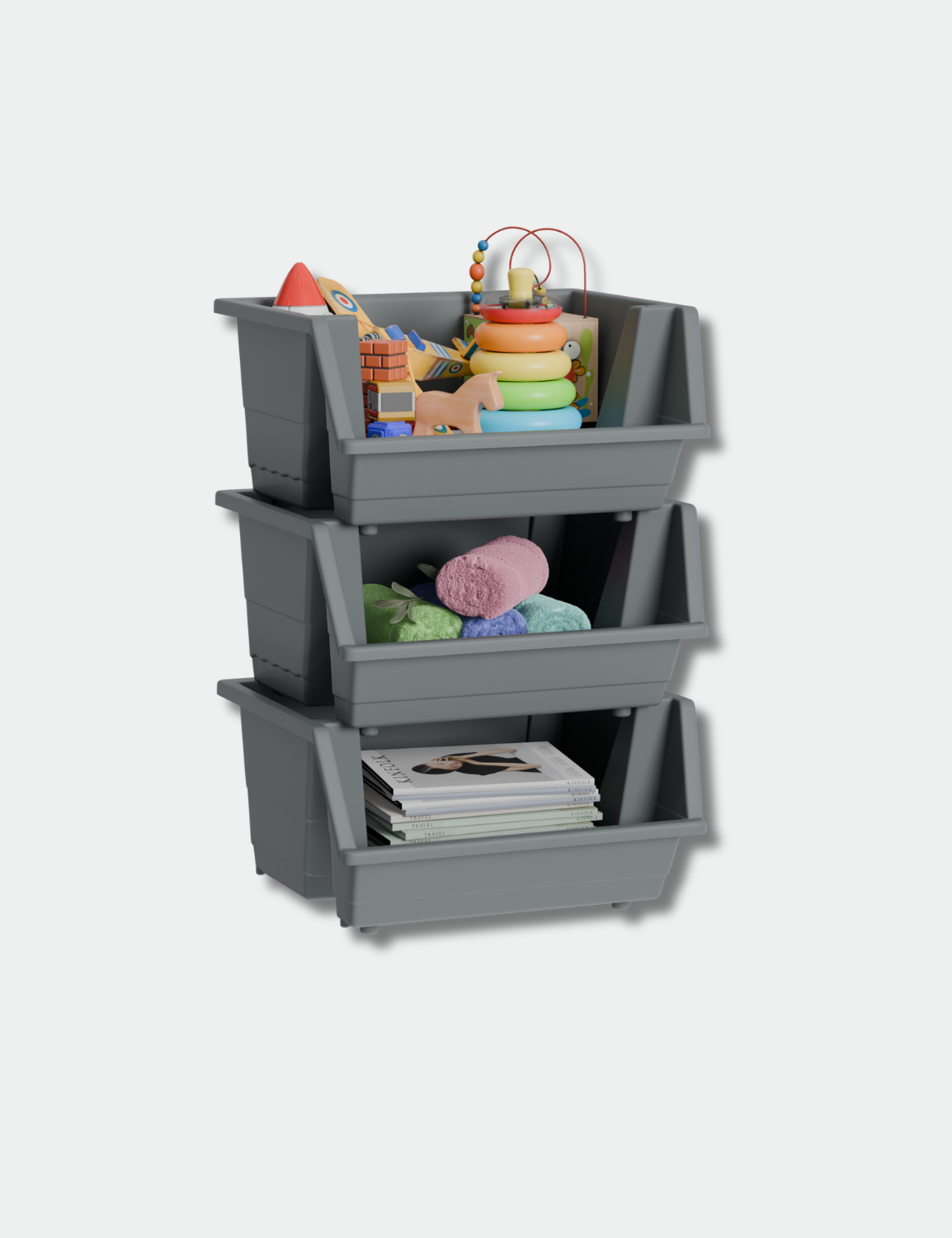 Product image Knight 40L Stackable Open Storage Boxes | Multi-Purpose Plastic Storage Containers for Home, Office & Garage | Storage Bins for Clothes, Toys, Tools & Household Storage | Grey - 3Pack.