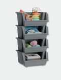 Knight 40L Stackable Open Storage Boxes | Multi-Purpose Plastic Storage Containers for Home, Office & Garage | Storage Bins for Clothes,Toys, Tools & Household Storage | Grey - 4pack