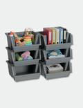 Knight 40L Stackable Open Storage Boxes | Multi-Purpose Plastic Storage Containers for Home, Office & Garage | Storage Bins for Clothes,Toys, Tools & Household Storage | Grey - 6Pack.