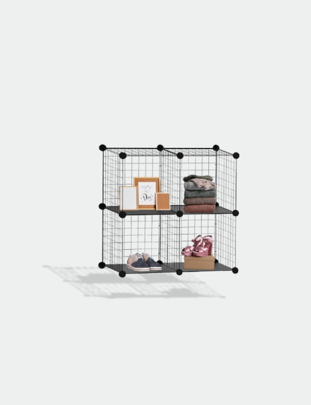 Knight 4 Cube Interlocking Storage Rack | Metal Wire Mesh Shelves | Combination Display Stand Unit | Large Capacity | Free Rubber Mallet | 62x31x62cm | Black