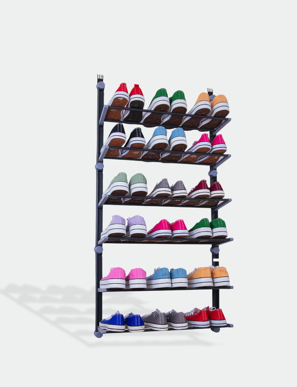 Knight Over The Door Shoe Rack | 6 Tier Shoe Organiser | Space Saving for Bedroom, Hallway | Holds 18 Pairs | Foldable Non-Slip Metal (6 Tier)