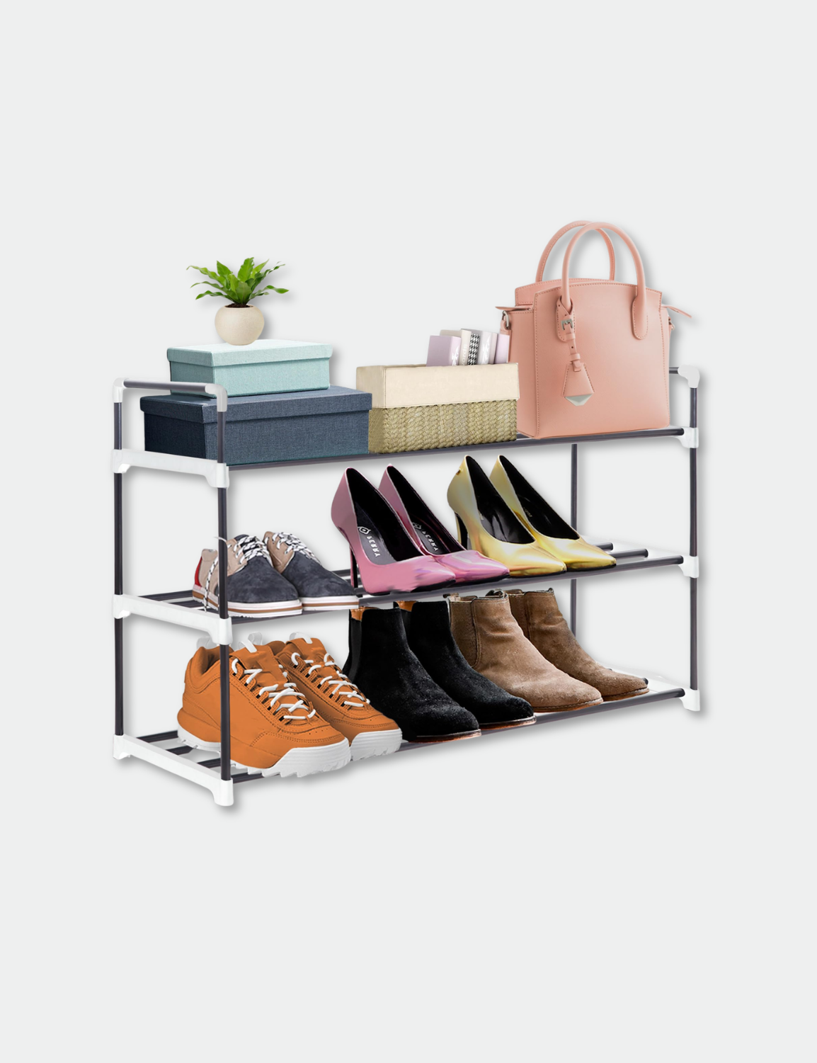 Knight 3-Tier Shoe Rack | Shoe Organiser | Heavy Duty Metal Shoe Storage Holds Up To 15 Paits Of Shoes | Easy Assembly- No Tools Required | Hallway, Living Room, Bedroom & Wardrobe - Grey