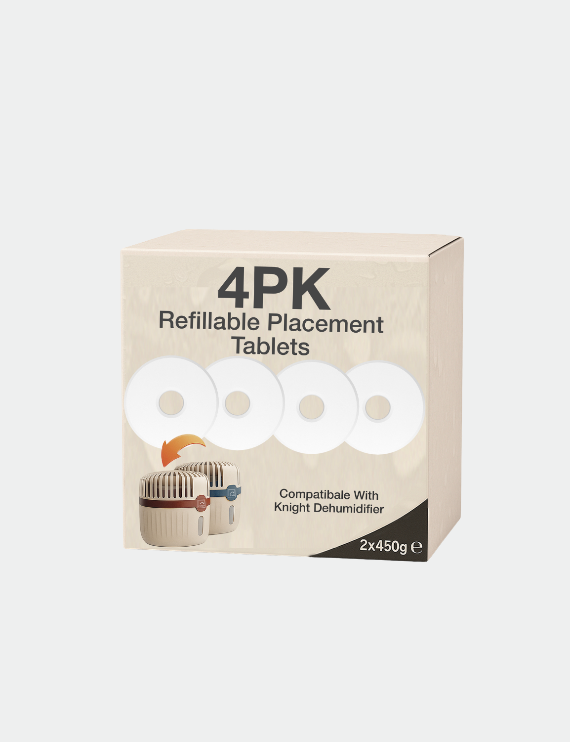 Knight Dehumidifier Refillable Tablets, Long-Lasting Moisture Absorber Refills for Damp, Condensation, Bedroom, Bathroom, Home & Office, Each Tablet Lasts up to 60 Days - 450g (Pack of 4)