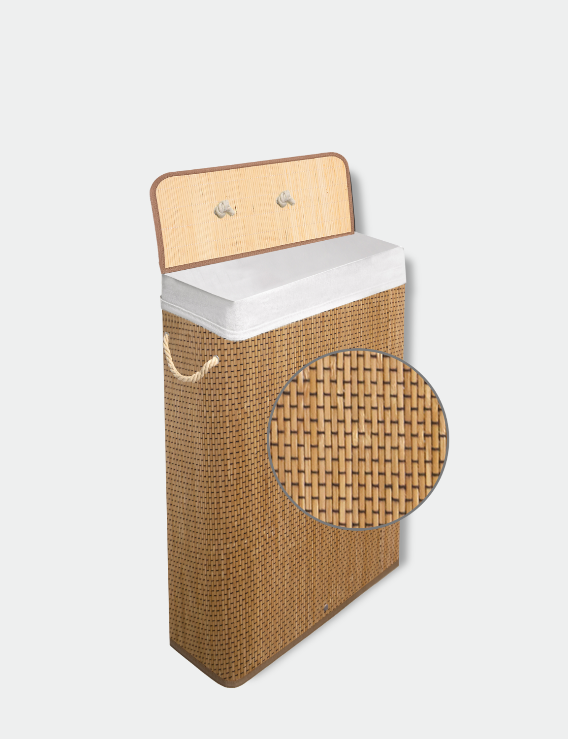 Knight Bamboo Laundry Basket with Lid, 56L Laundry Hamper with Handles & Removable Washable Lining, Easy Assemble Easy Folding Storage Bin 20x18x60 cm (Natural)