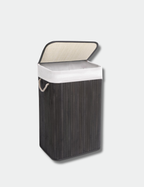 Knight Bamboo Laundry Basket, 72L Laundry Hamper with Removable Washable Lining, Easy Assemble Easy Folding Storage Bin 40x30x60 cm (Black)