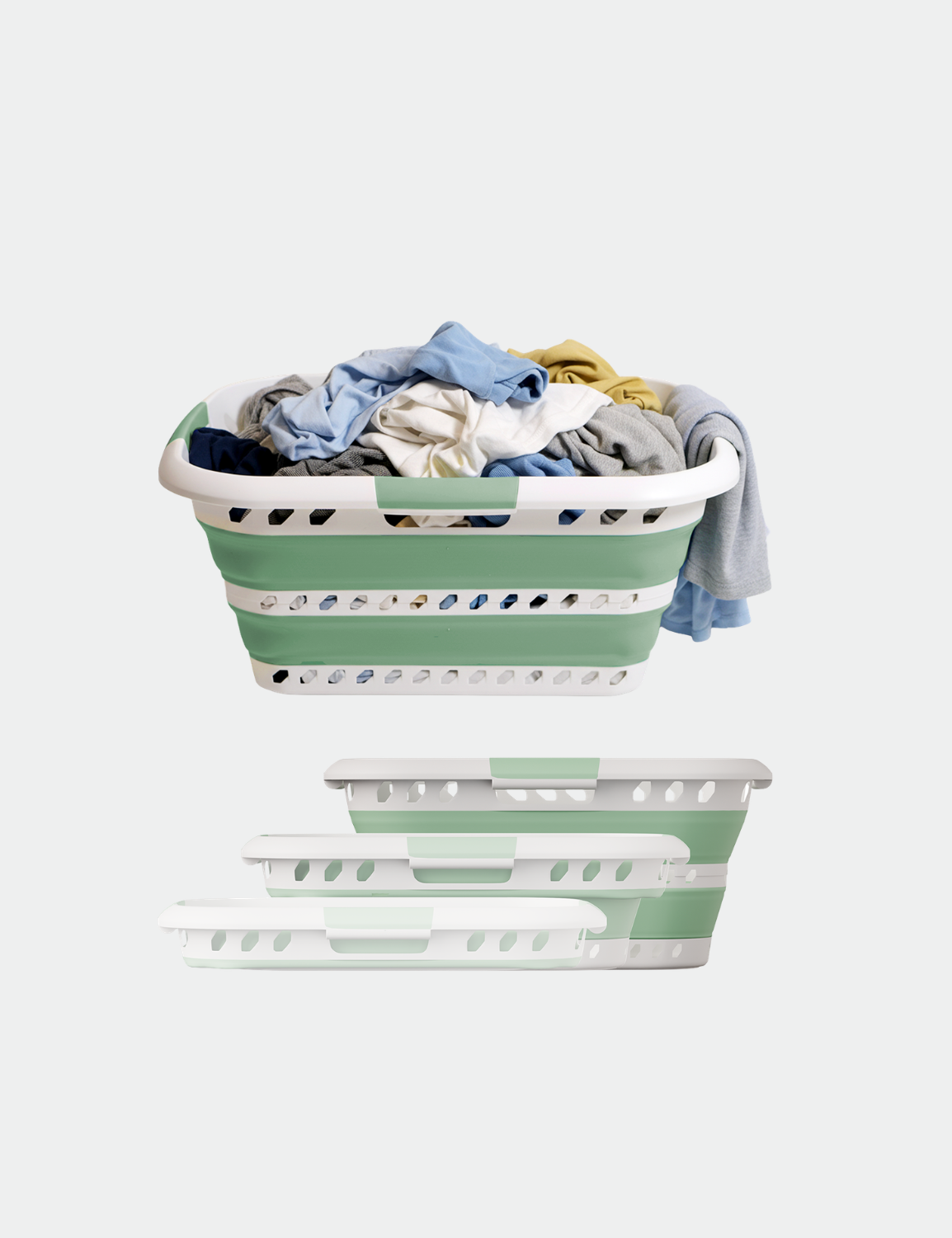 Knight Collapsible Laundry Basket 42L–Foldable Washing Basket with Handles, Large Space-Saving Basket for Clothes – Multipurpose Laundry Hamper & Collapsible Washing Baskets for Laundry (Green)