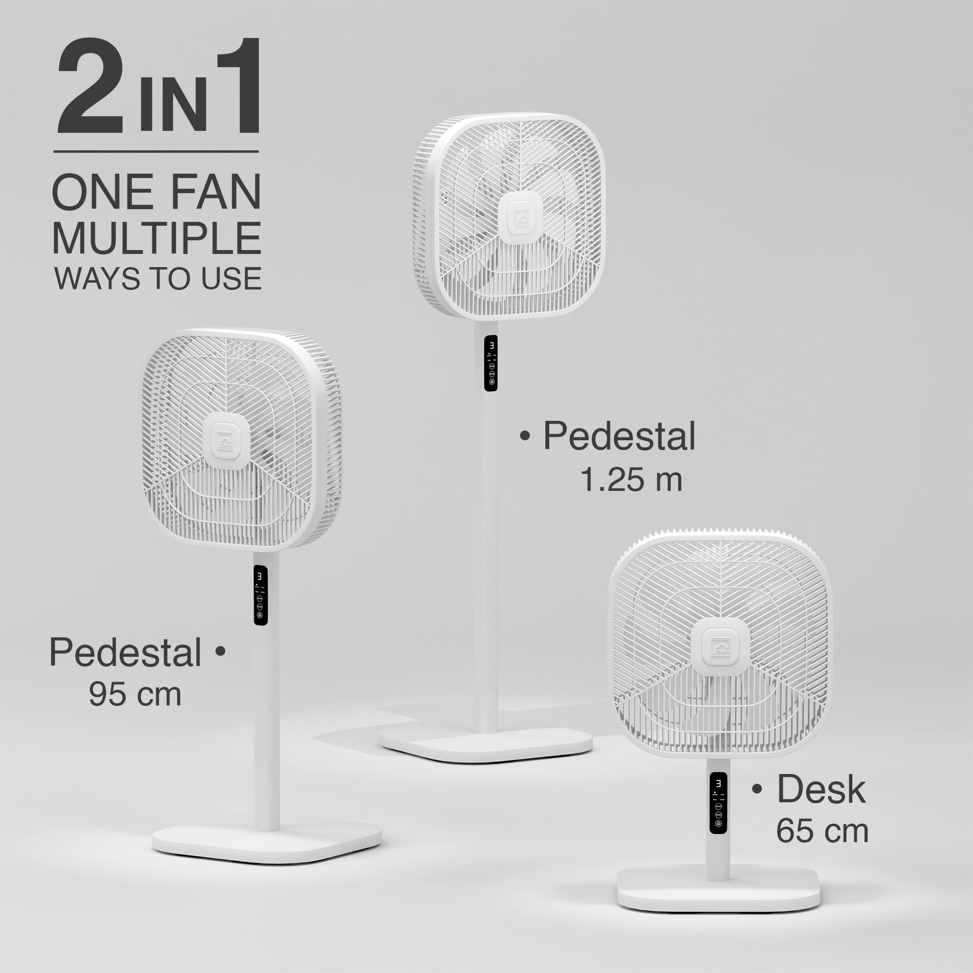 Knight 2in1 16" Square Stand Fan &amp; Desk Fan with Remote Control, Timer &amp; 3 speed Setting | 9 Blades Turbo Wind | Square Base | Oscillation | Easy Assemble - No Tools | White