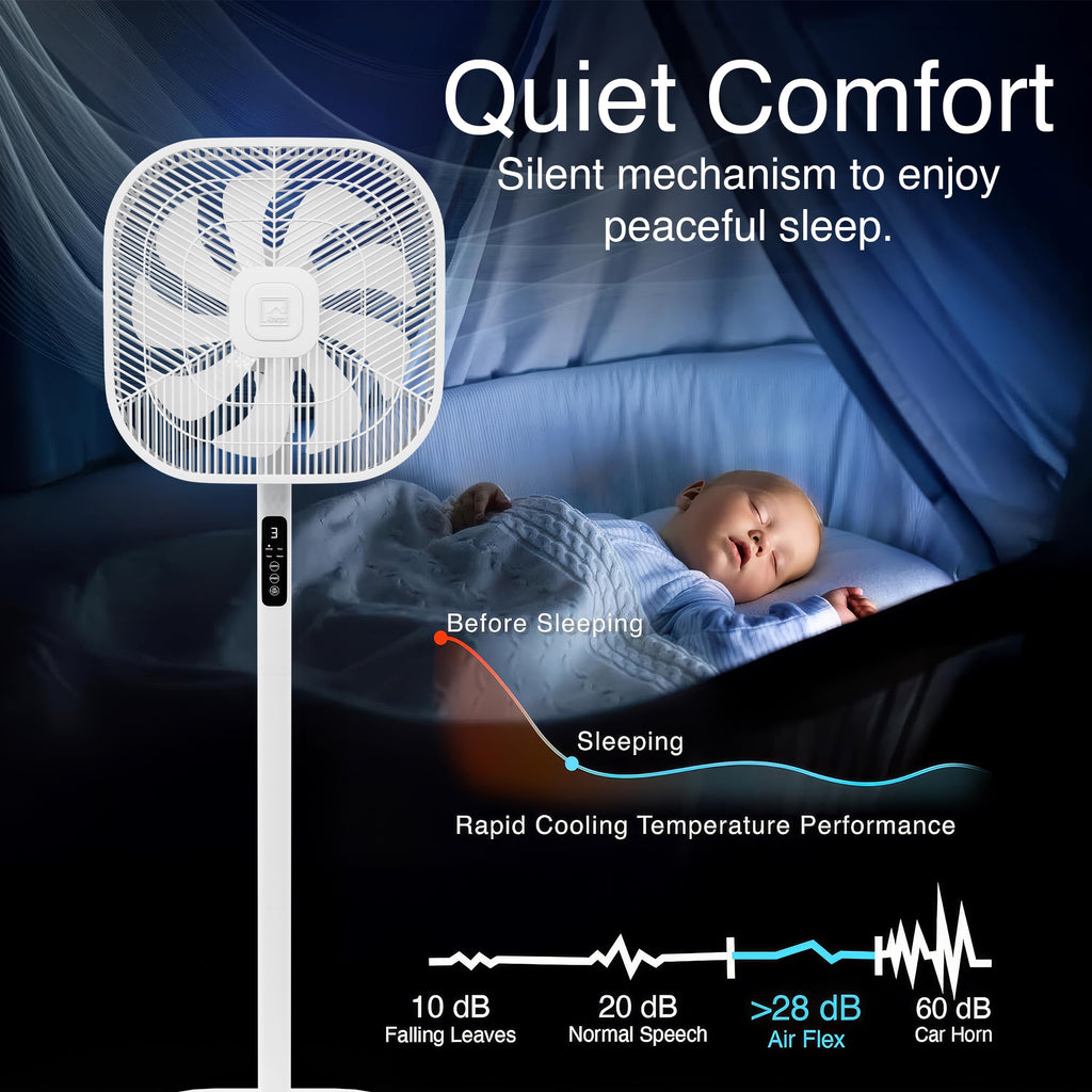 Knight 2in1 16" Square Stand Fan &amp; Desk Fan with Remote Control, Timer &amp; 3 speed Setting | 9 Blades Turbo Wind | Square Base | Oscillation | Easy Assemble - No Tools | White
