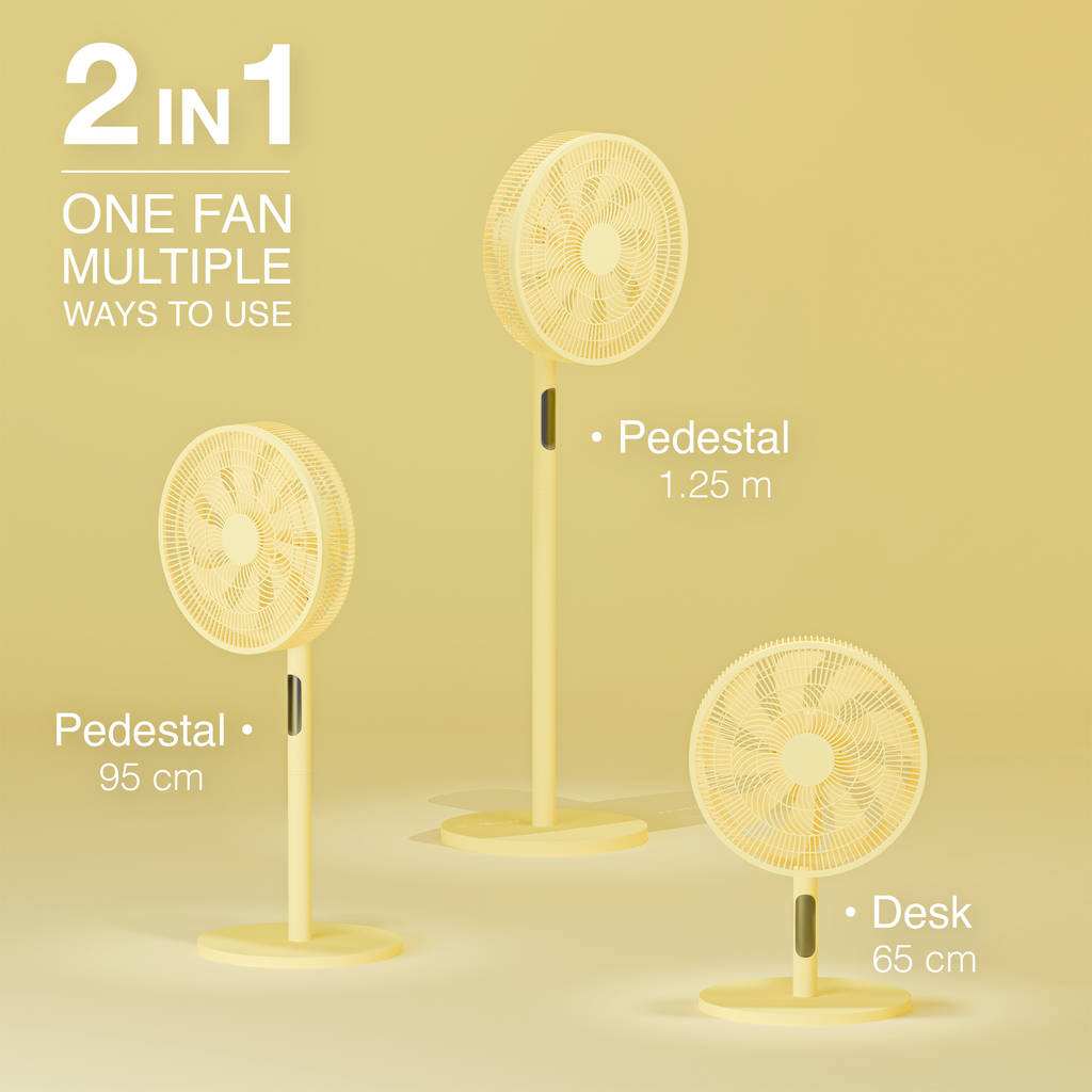 KNIGHT 2‑in‑1 16" Pedestal Stand Fan & Desk Fan with Remote Control – Lime Yellow