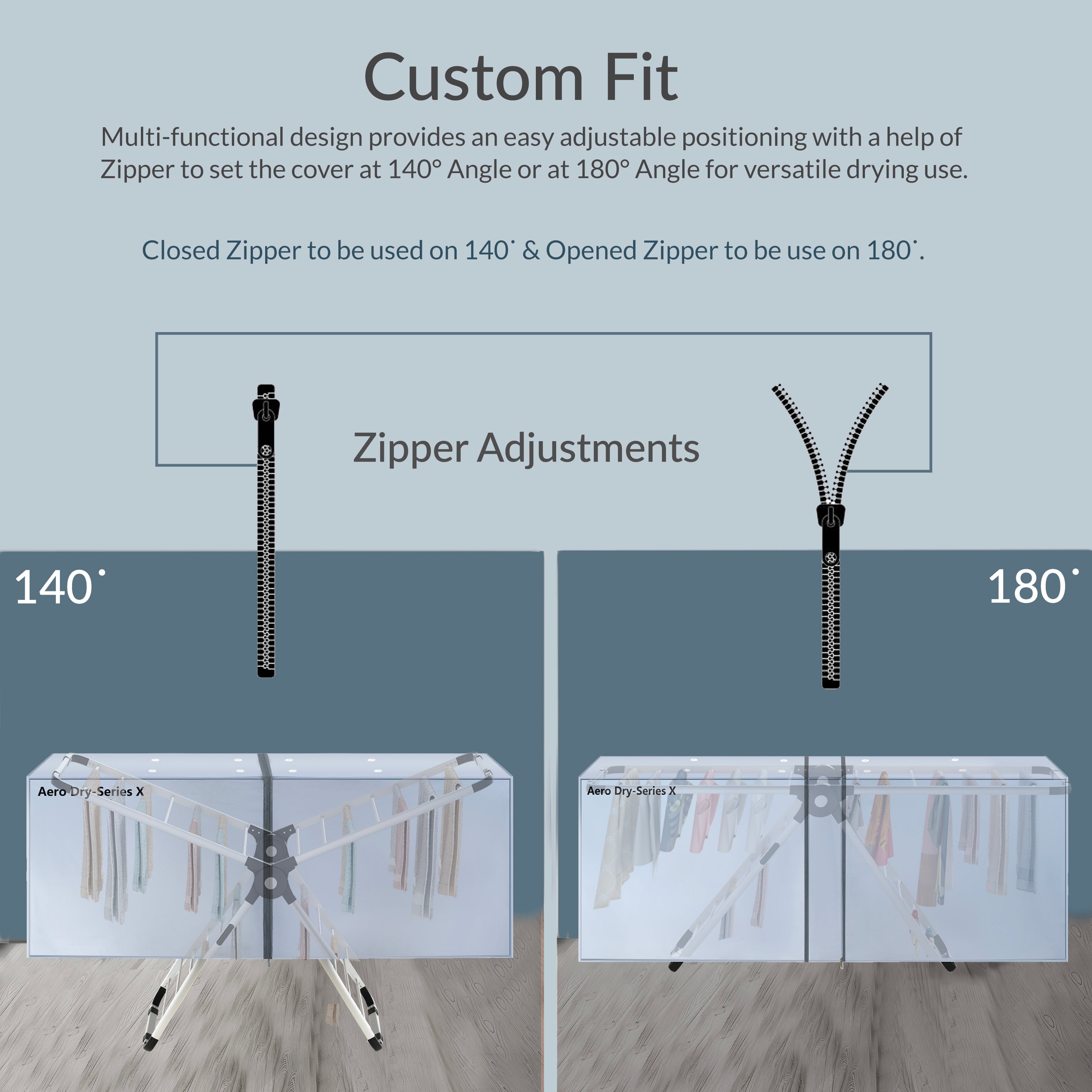 Knight Custom Designed Best Fit Cover for Aero Dry - Series X Heated Airer | Adjustable Zipper | Use of Cover On Heated Airer Helps Fast Drying, Energy Saving and Condensation Control - Grey