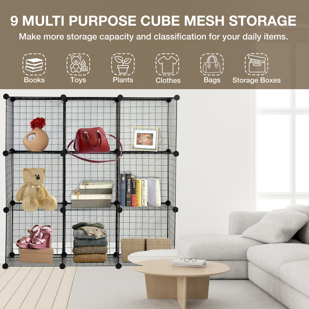 9‑Cube Interlocking Storage Rack with Metal Wire Mesh Shelves – Modular Organiser Unit| KNIGHT