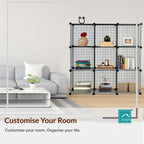 9‑Cube Interlocking Storage Rack with Metal Wire Mesh Shelves – Modular Organiser Unit| KNIGHT